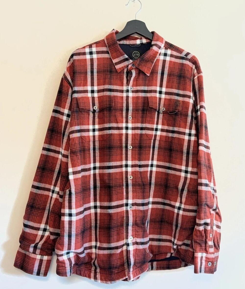 Wrangler ATG Flannel Mens XL Red Plaid Long Sleeve Lined Thermal Shacket